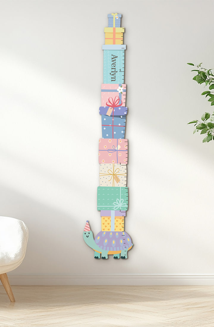 Personalised Wooden Turtle Gift Box Growth Chart for Kids