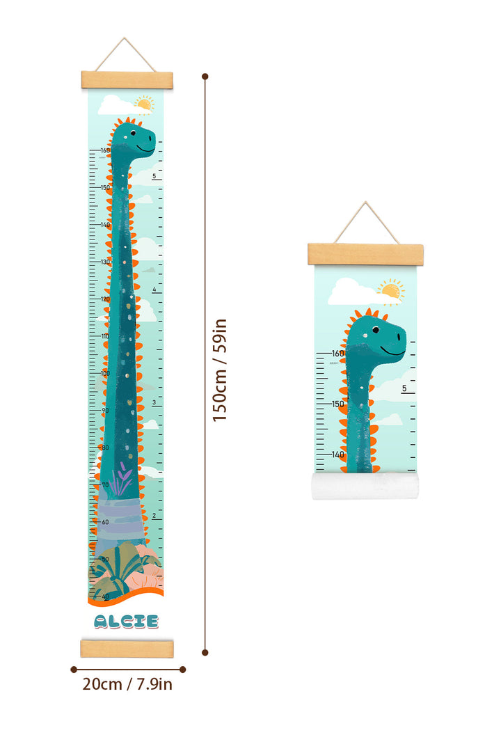 Personalized Dinosaur Growth Hanging Canvas Height Ruler