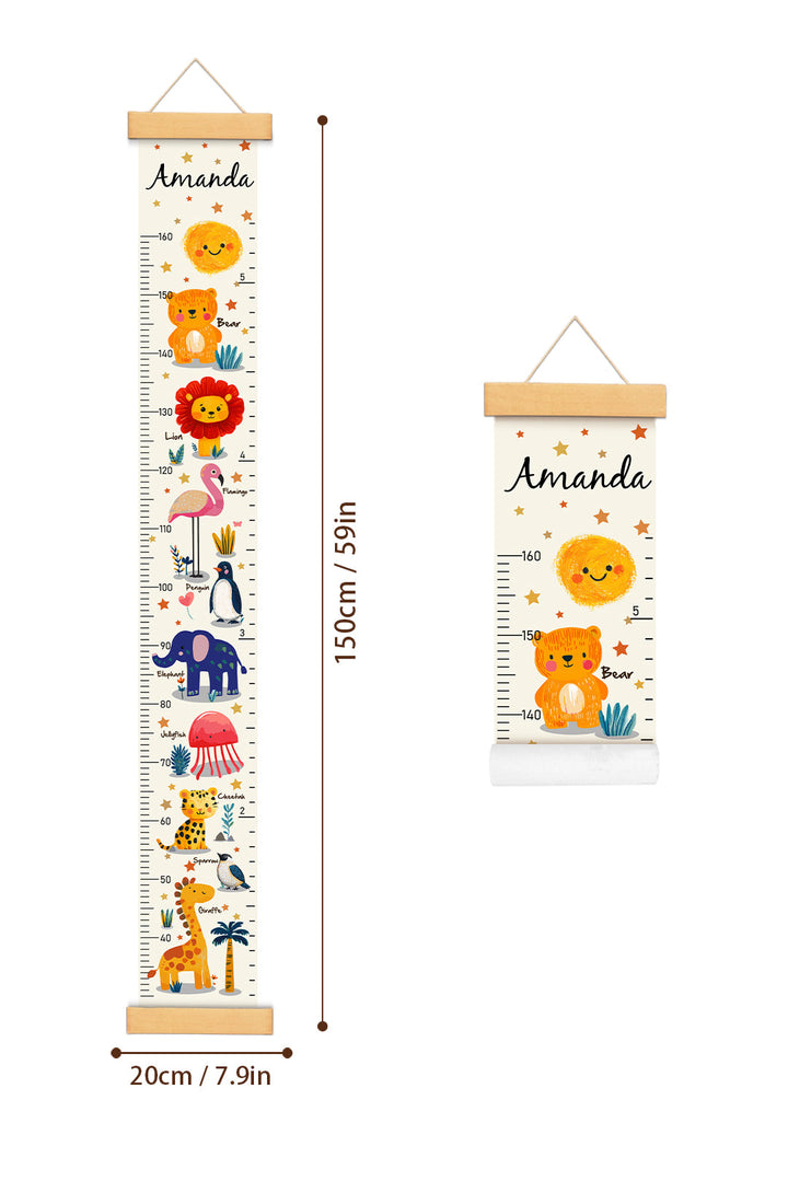 Personalized Cute Animal Hanging Canvas Height Ruler