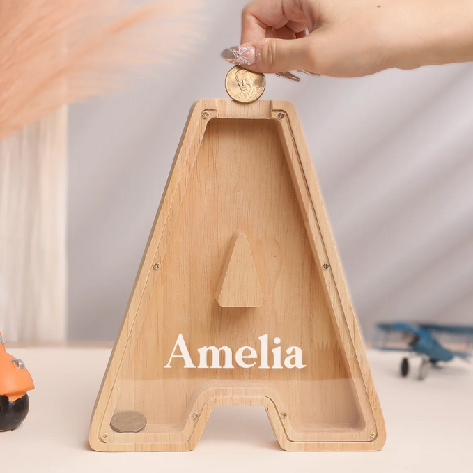 Baby Gift - Wooden Letter Piggy Bank For Kids