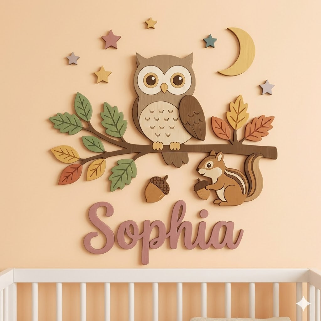Personalised Wooden Nursery Name Sign – Cute Animal Themes