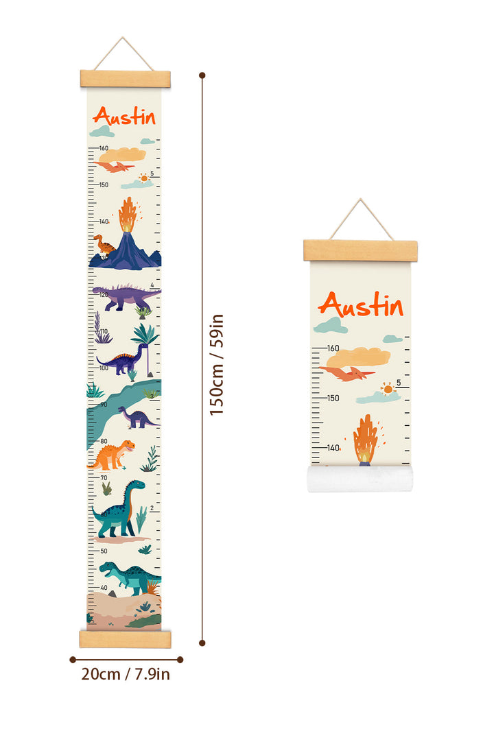 Personalized Dinosaur Adventure Hanging Canvas Height Ruler