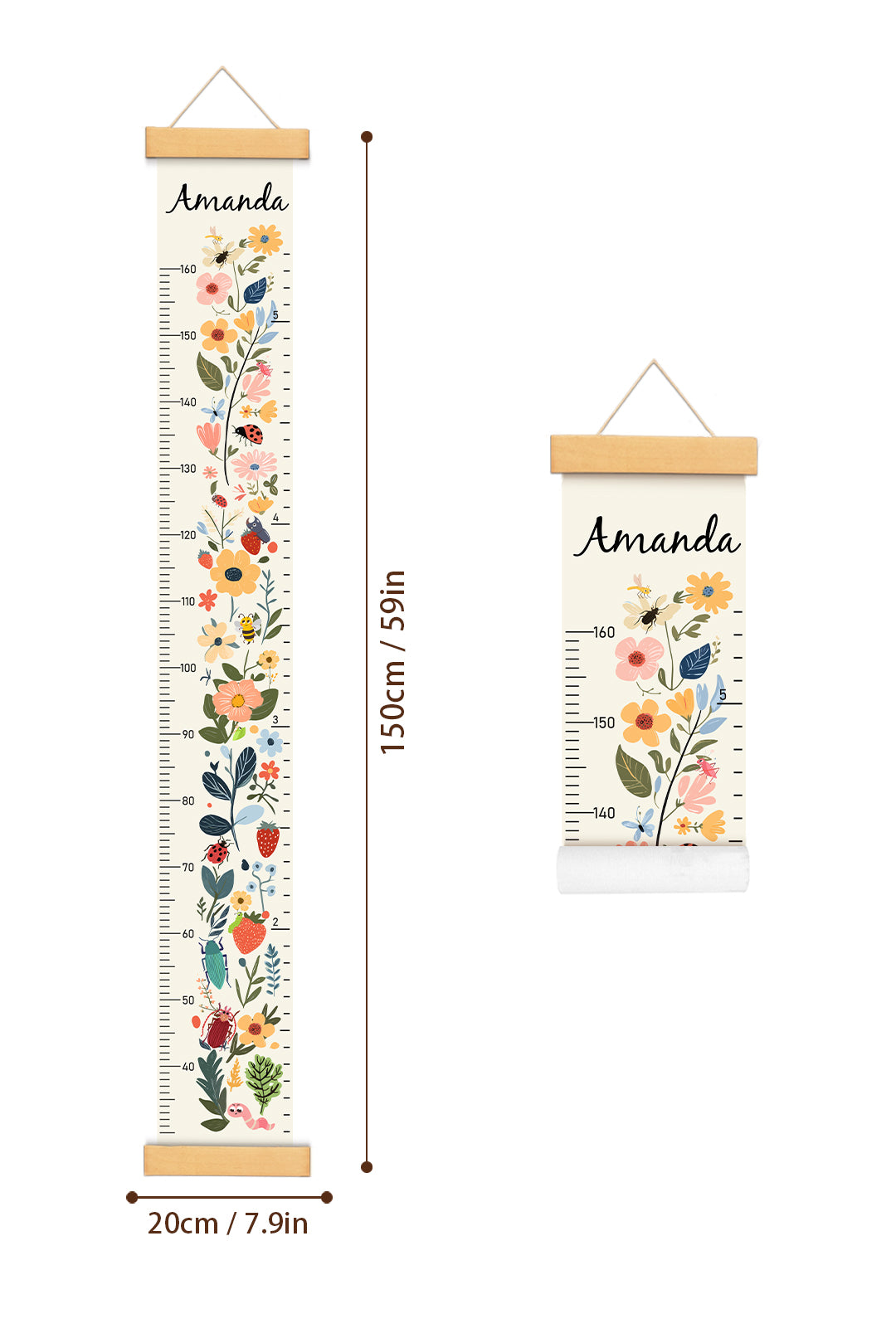 Personalized Floral Garden Hanging Canvas Height Ruler