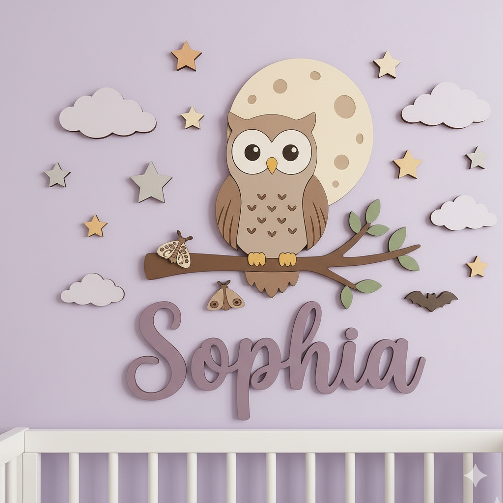 Personalised Wooden Nursery Name Sign – Cute Animal Themes