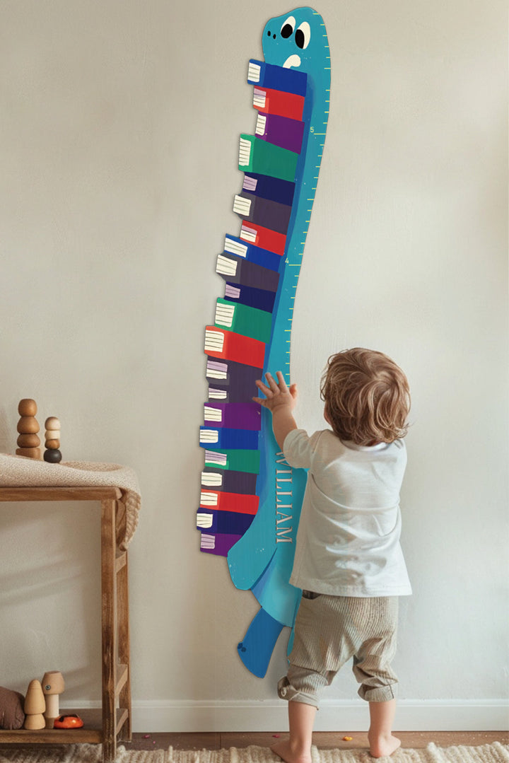 Personalized Wooden Book-Loving Dinosaur Growth Chart Ruler