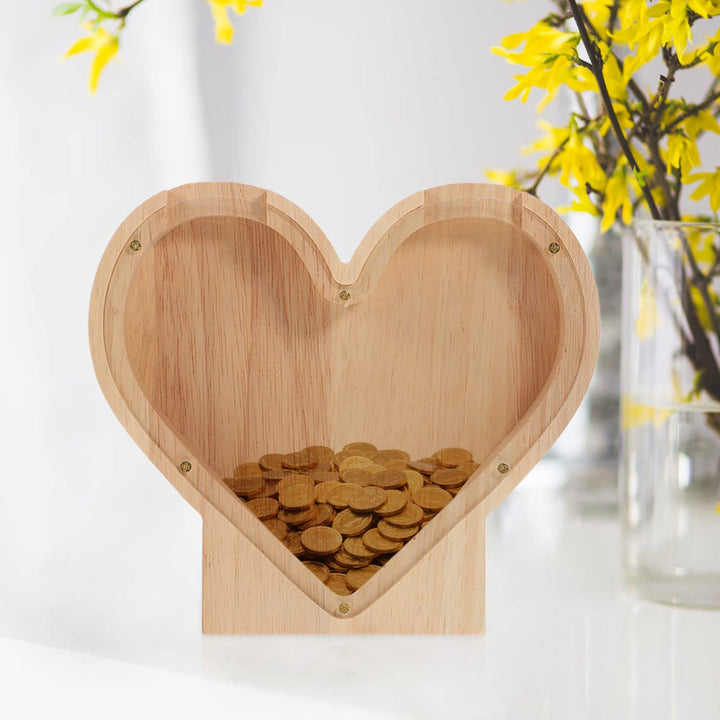 Personalized Wooden Heart Shaped Piggy Bank