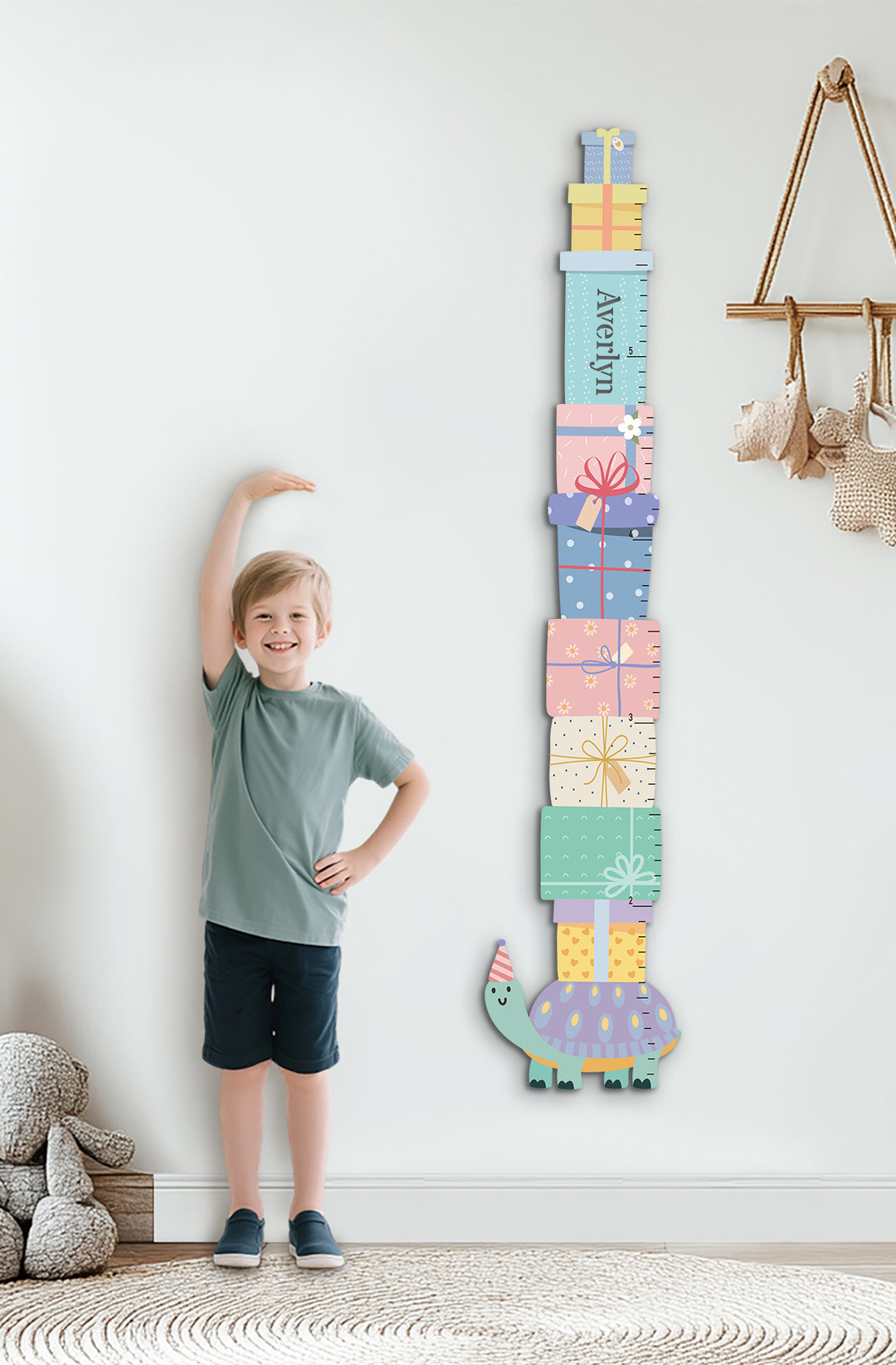 Personalised Wooden Turtle Gift Box Growth Chart for Kids