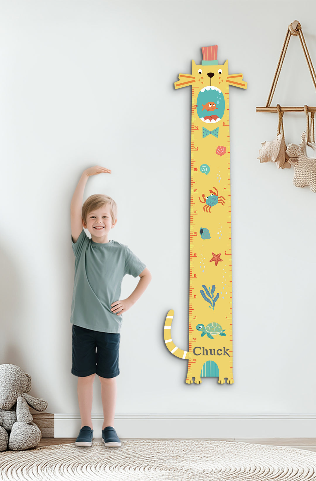 Personalised Wooden Cat Growth Chart for Kids Room