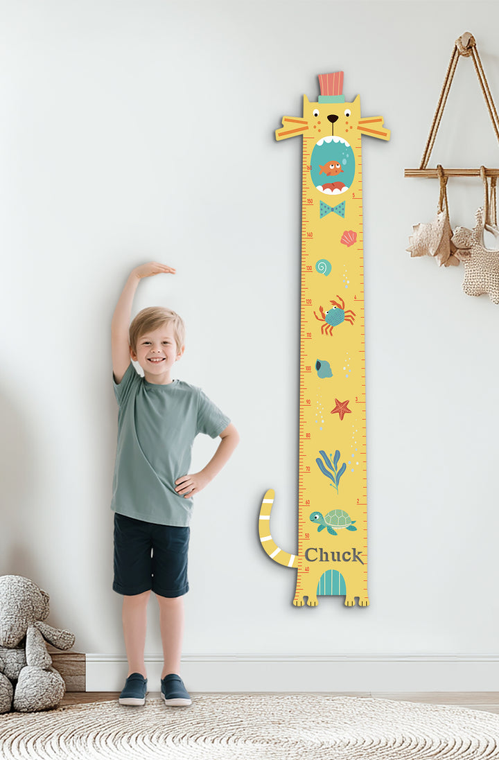 Personalised Wooden Cat Growth Chart for Kids Room
