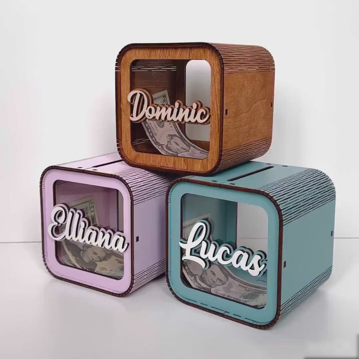 Personalised Wooden Piggy Bank for Kids