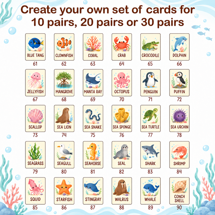 Personalized Wooden Ocean Animal Memory Matching Game for Kids Woodemon