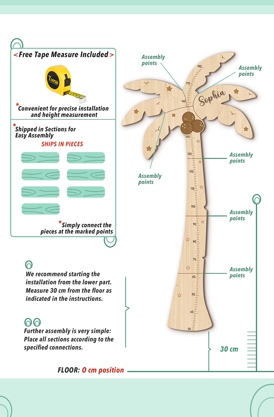 Personalised Wooden Palm Tree Growth Chart for Kids