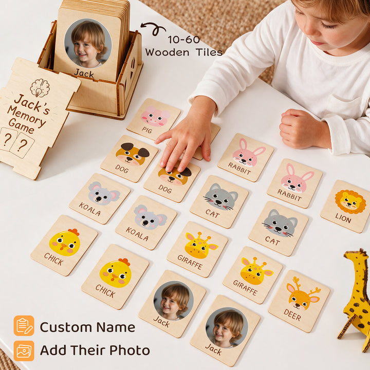 Personalised Wooden Animal Memory Matching Game for Kids