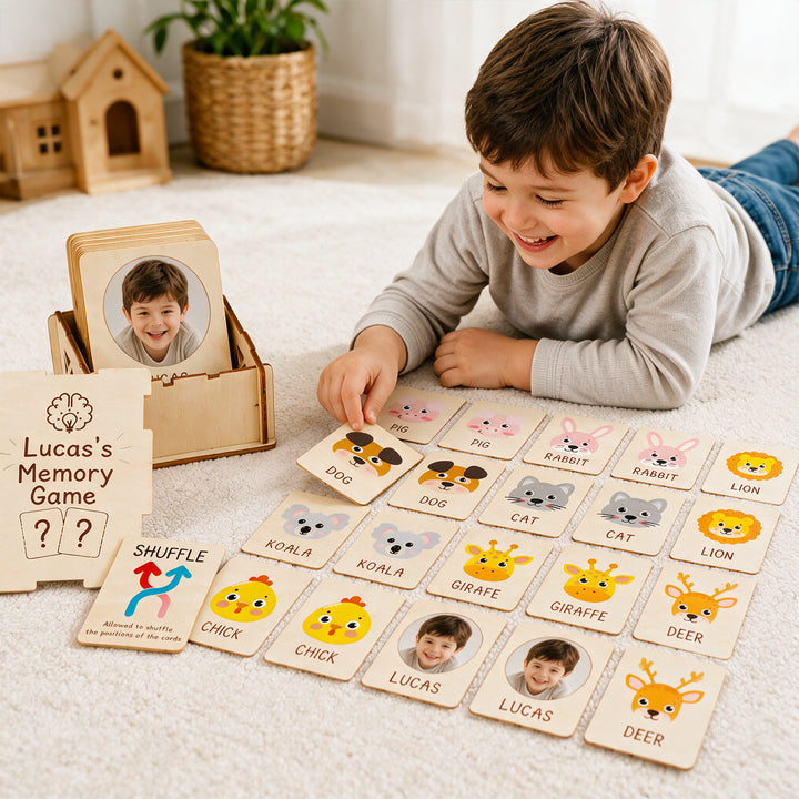 Personalised Wooden Animal Memory Matching Game for Kids