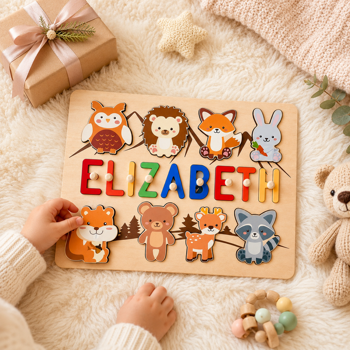 Personalized Wooden Forest Animal Name Puzzle -Super-sized Element