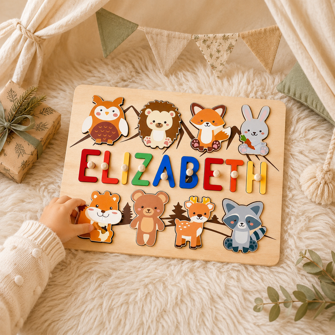 Personalized Wooden Forest Animal Name Puzzle -Super-sized Element