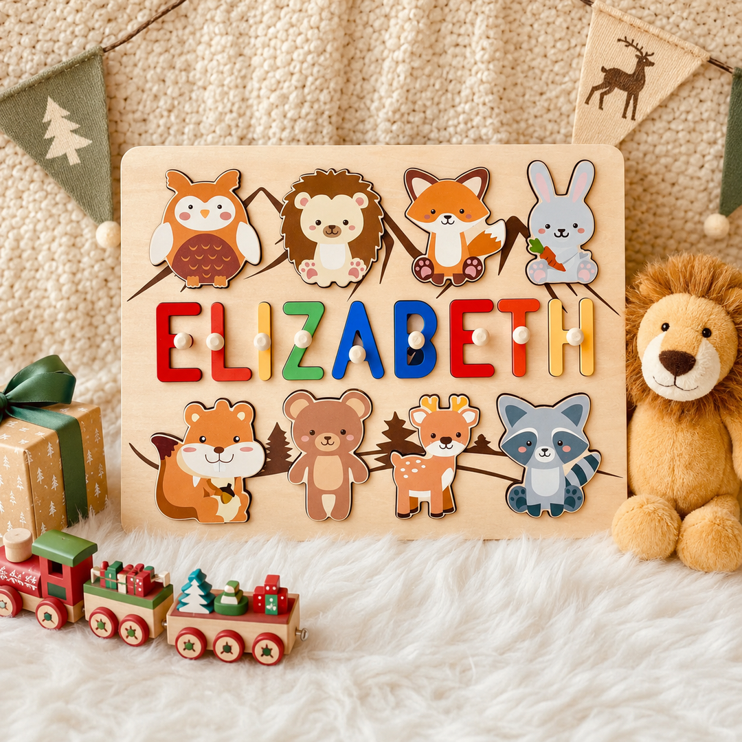 Personalized Wooden Forest Animal Name Puzzle -Super-sized Element