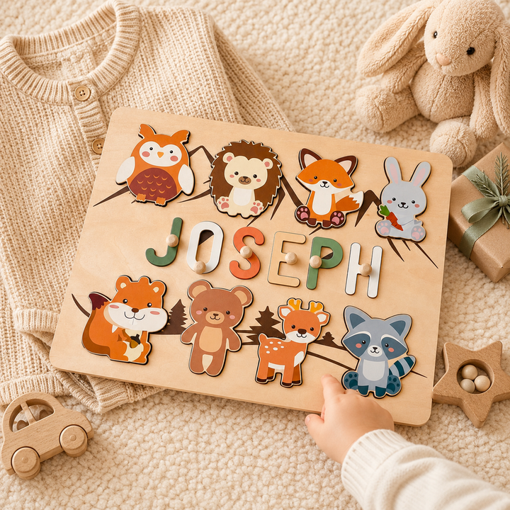 Personalized Wooden Forest Animal Name Puzzle -Super-sized Element