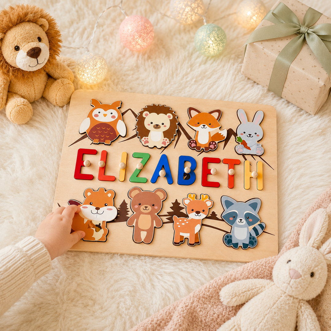 Personalized Wooden Forest Animal Name Puzzle -Super-sized Element