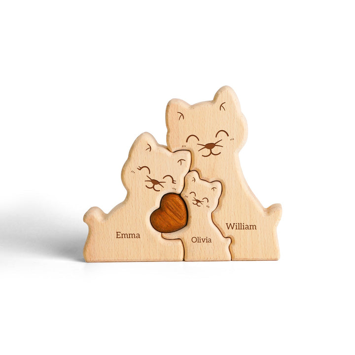 Personalised Wooden Cat Family Puzzle Decor
