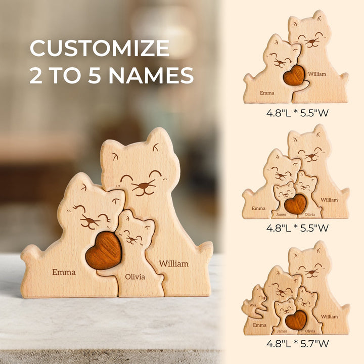 Personalised Wooden Cat Family Puzzle Decor