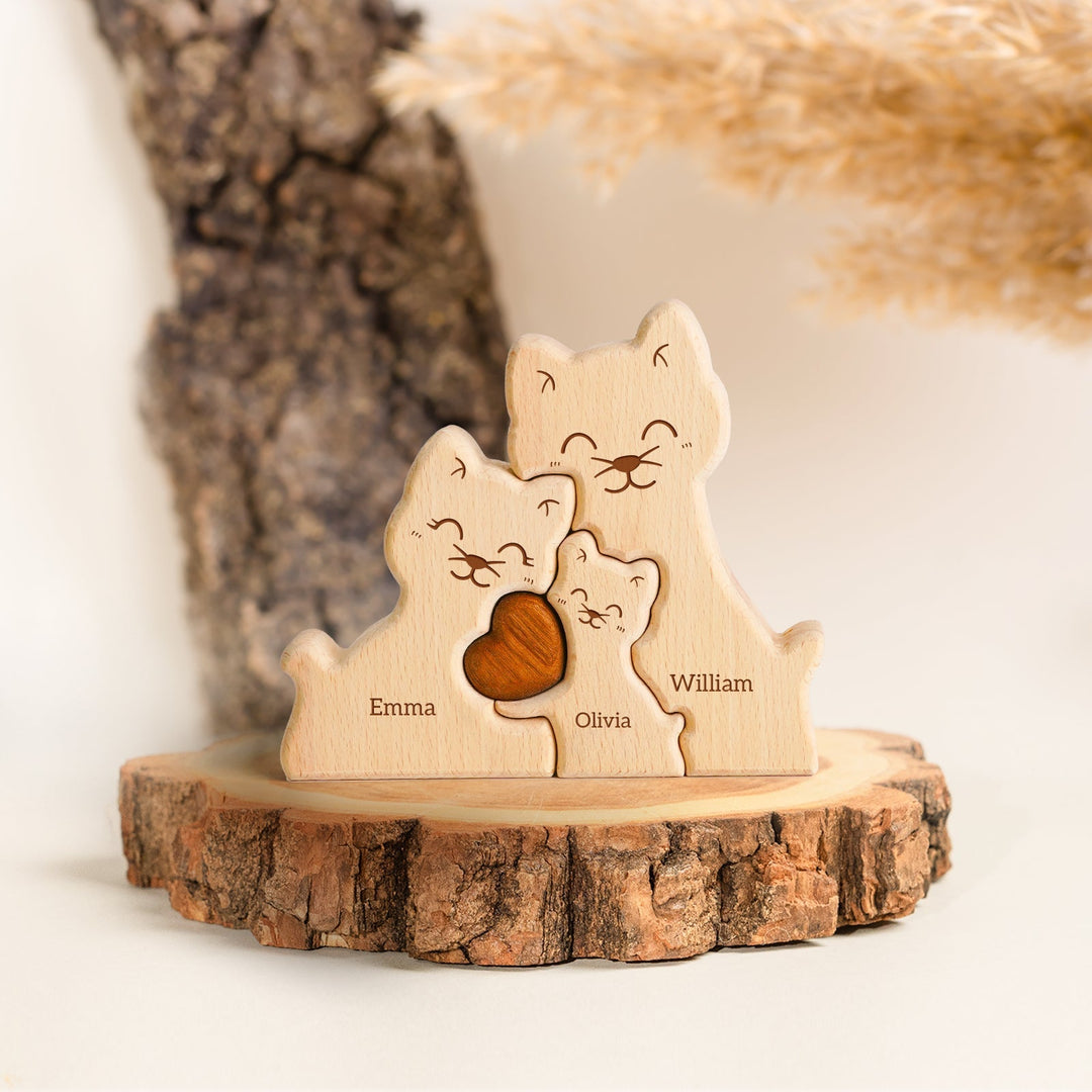 Personalised Wooden Cat Family Puzzle Decor