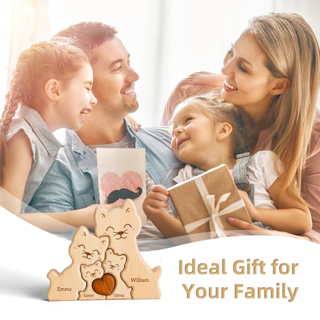 Personalised Wooden Cat Family Puzzle Decor