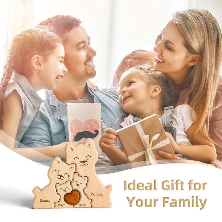 Personalised Wooden Cat Family Puzzle Decor