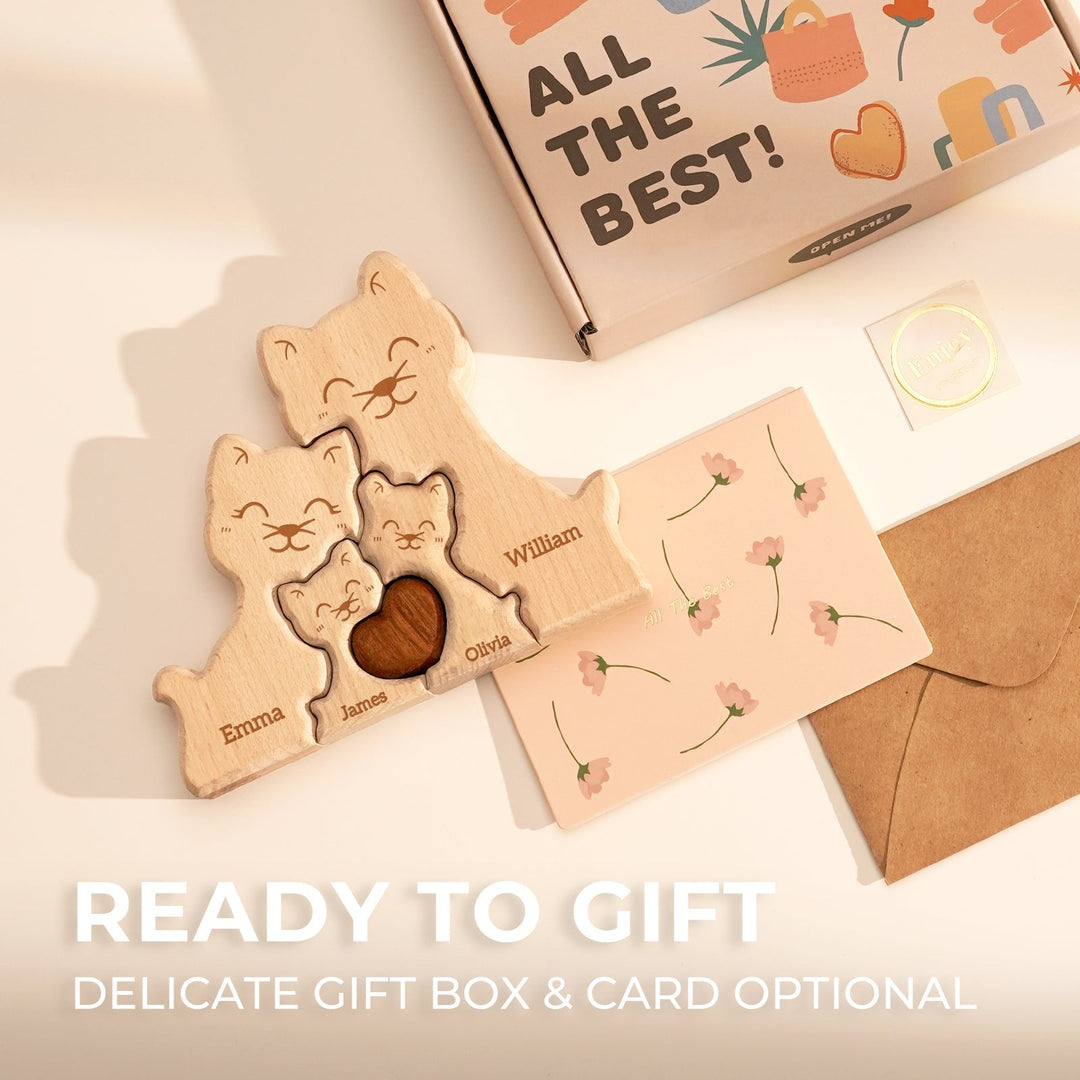 Personalised Wooden Cat Family Puzzle Decor