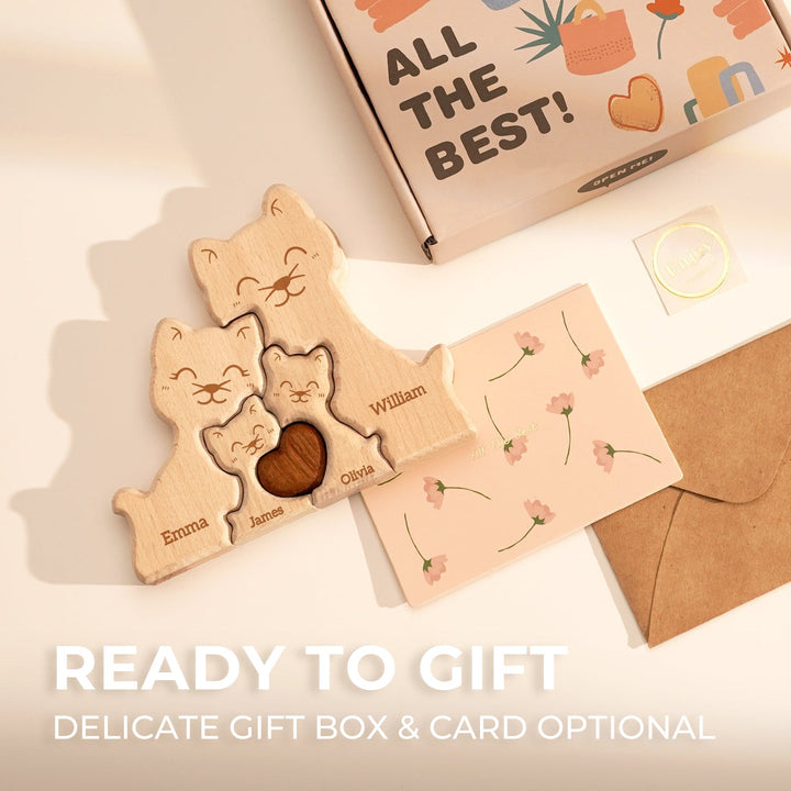 Personalised Wooden Cat Family Puzzle Decor