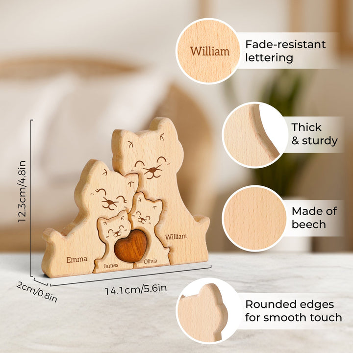 Personalised Wooden Cat Family Puzzle Decor