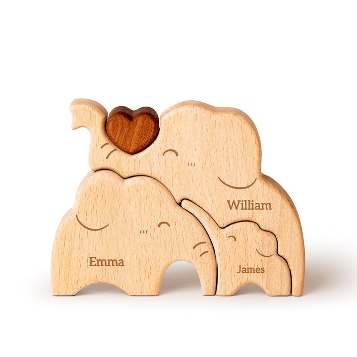 Personalised Wooden Elephant Family Puzzle Decor