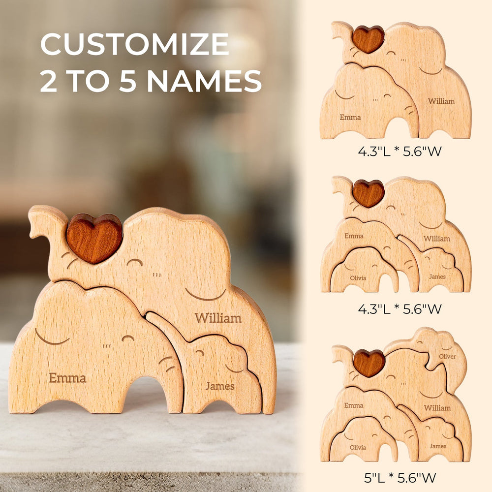 Personalised Wooden Elephant Family Puzzle Decor