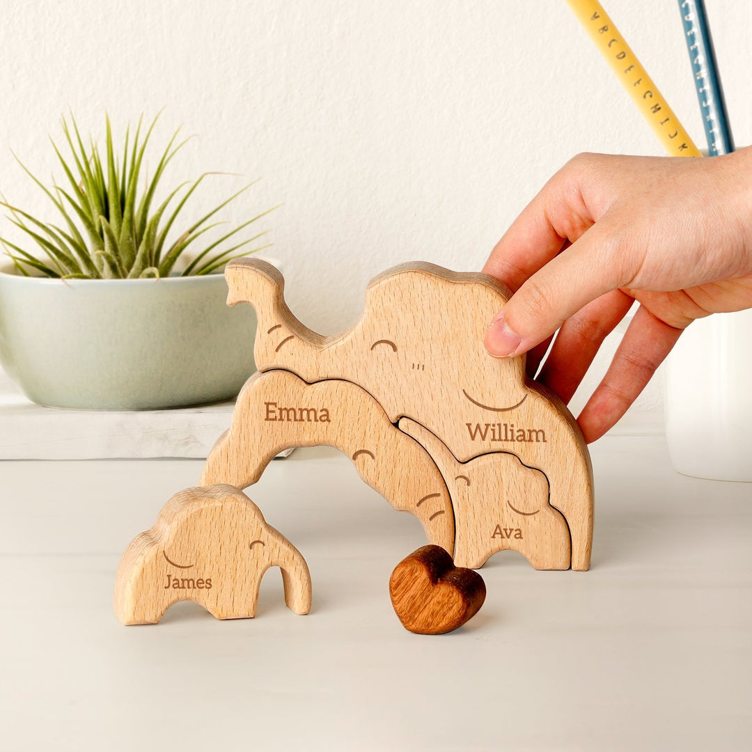 Personalised Wooden Elephant Family Puzzle Decor
