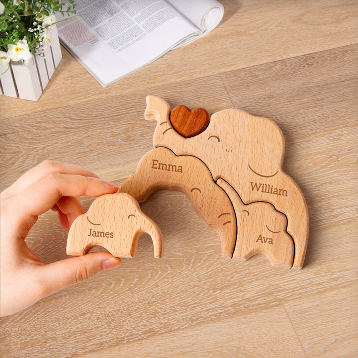 Personalised Wooden Elephant Family Puzzle Decor