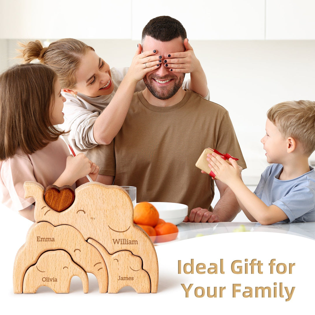 Personalised Wooden Elephant Family Puzzle Decor