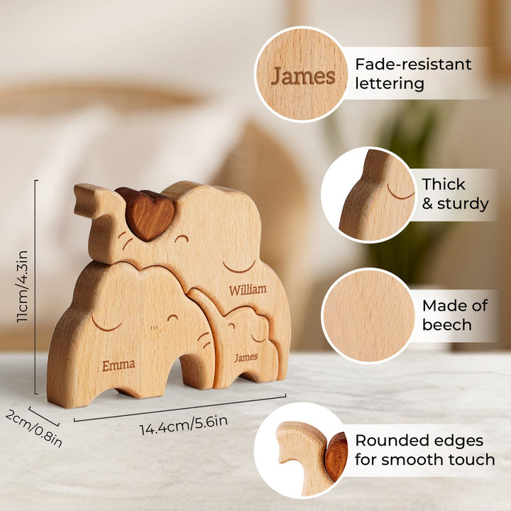 Personalised Wooden Elephant Family Puzzle Decor