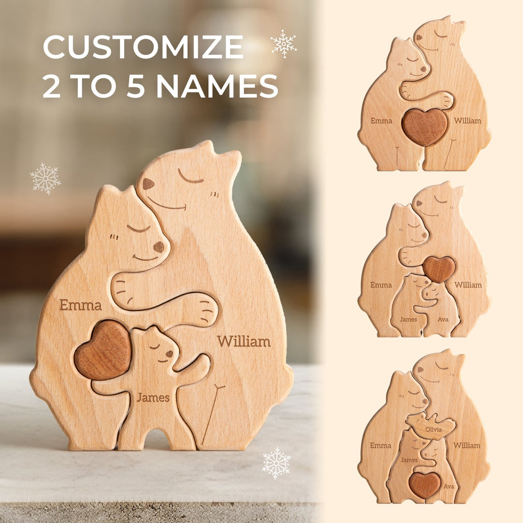 Personalised Wooden Bears Family Puzzle Decor