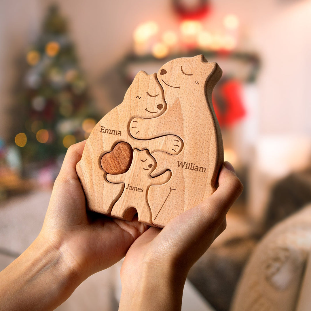 Personalised Wooden Bears Family Puzzle Decor