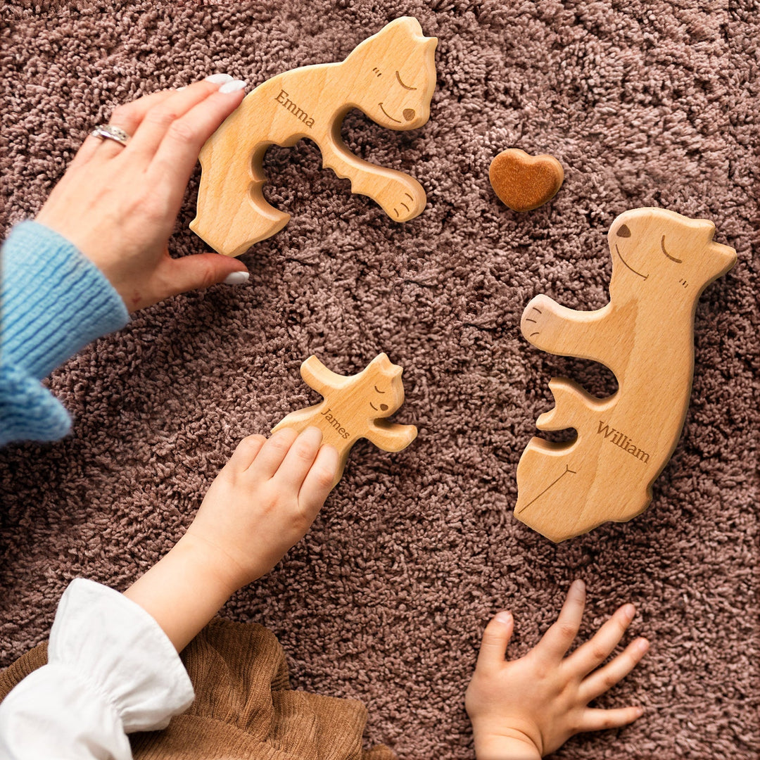 Personalised Wooden Bears Family Puzzle Decor