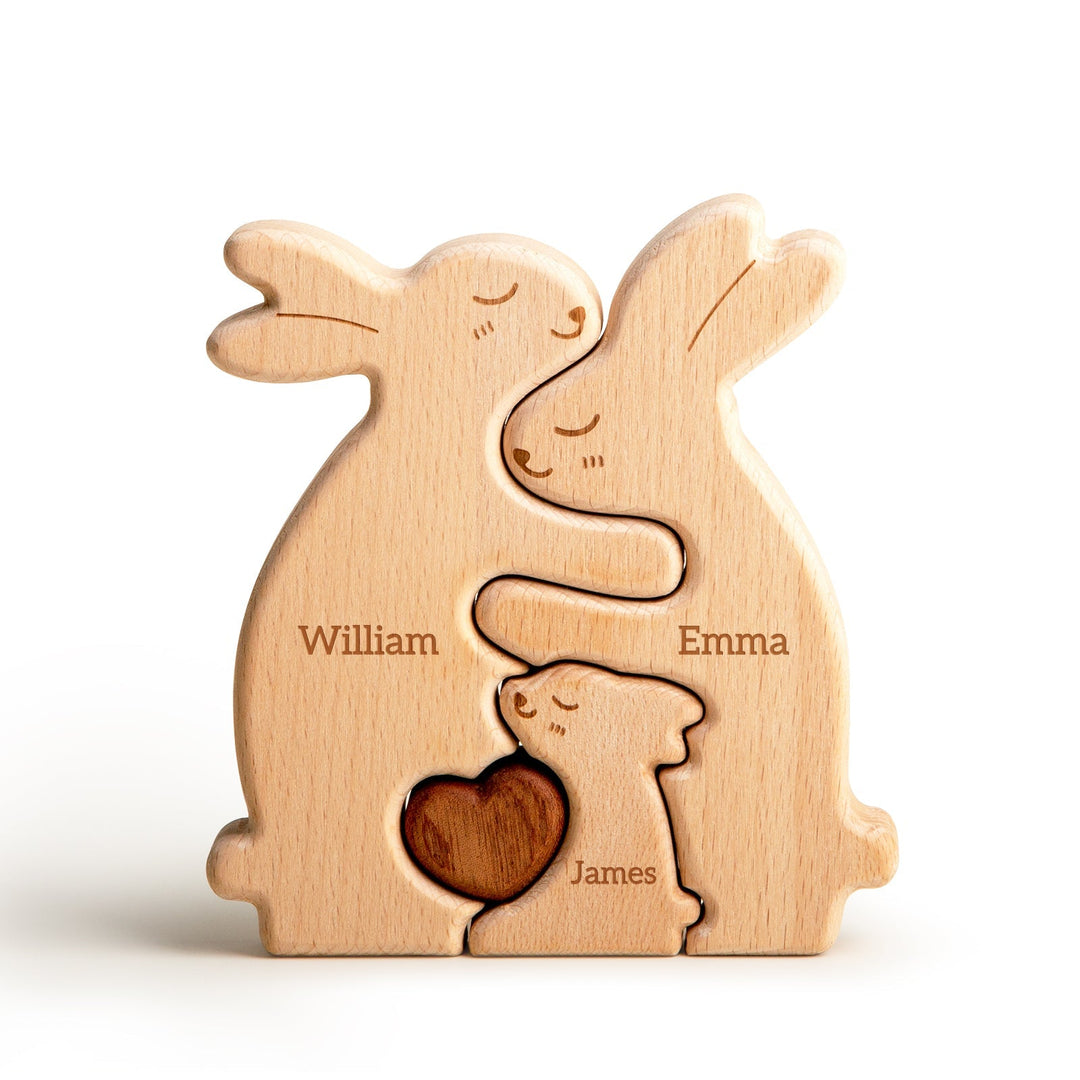 Personalised Wooden Rabbit Family Puzzle Decor