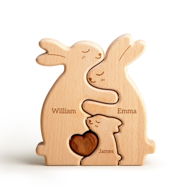 Personalised Wooden Rabbit Family Puzzle Decor