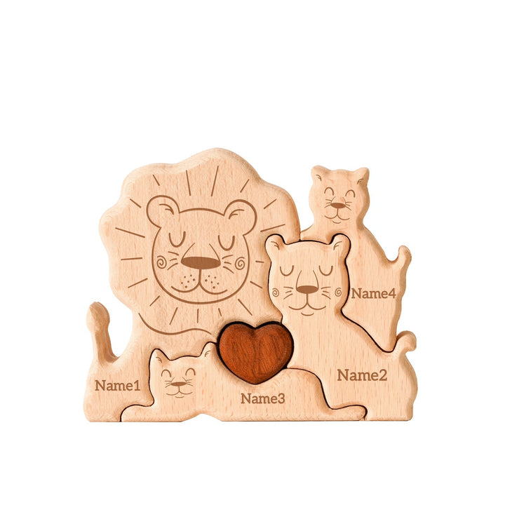Personalised Wooden Lion Family Puzzle Decor