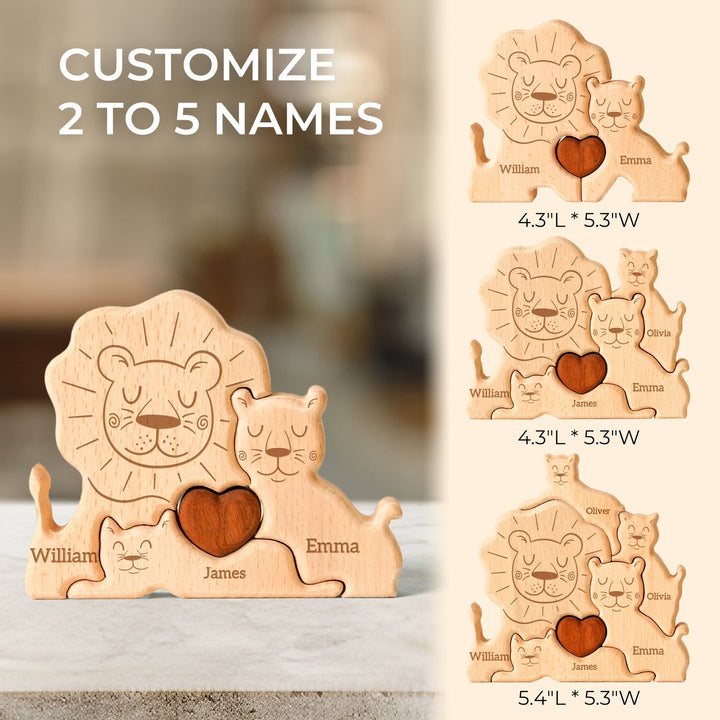 Personalised Wooden Lion Family Puzzle Decor
