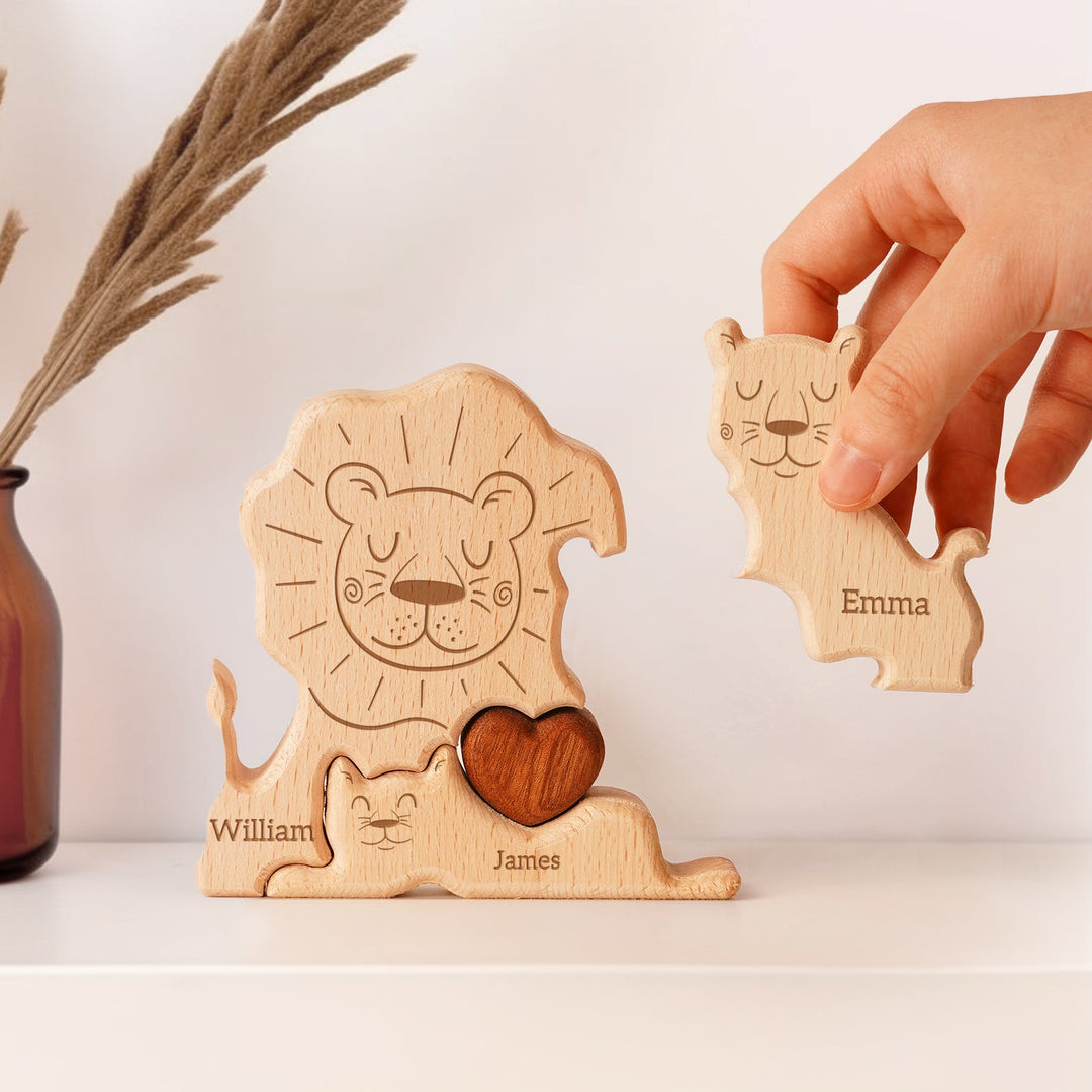 Personalised Wooden Lion Family Puzzle Decor