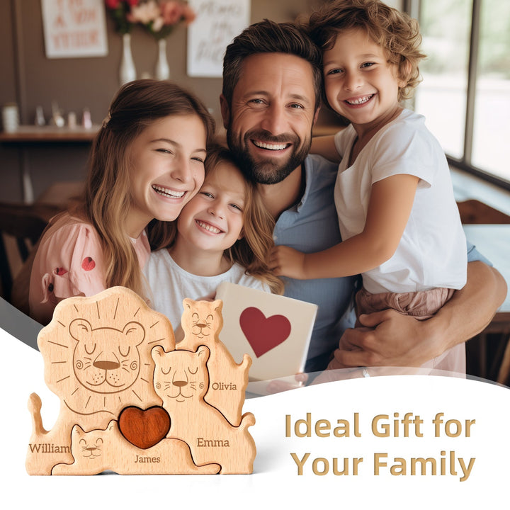 Personalised Wooden Lion Family Puzzle Decor