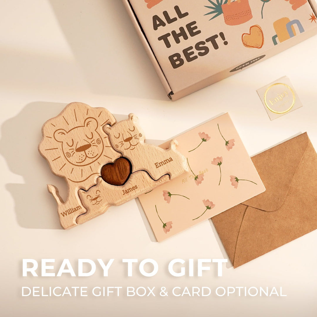 Personalised Wooden Lion Family Puzzle Decor