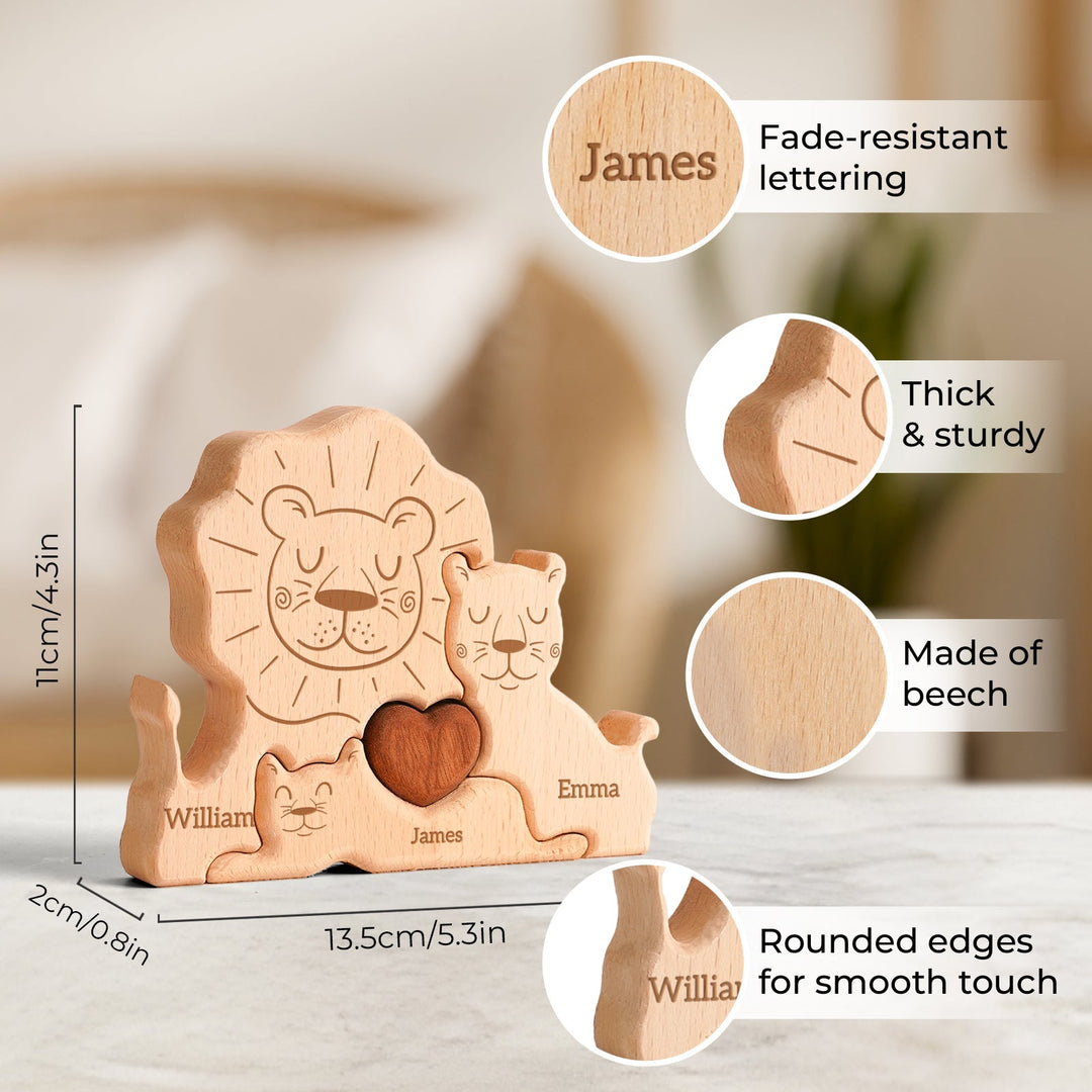 Personalised Wooden Lion Family Puzzle Decor