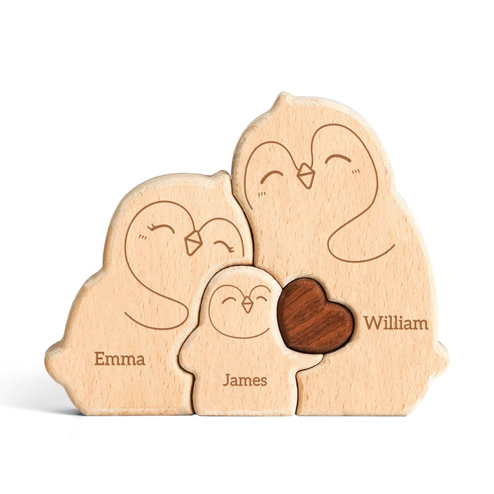 Personalised Wooden Penguin Family Puzzle Decor