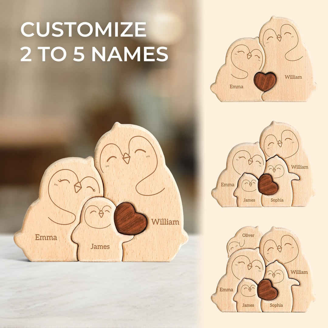Personalised Wooden Penguin Family Puzzle Decor